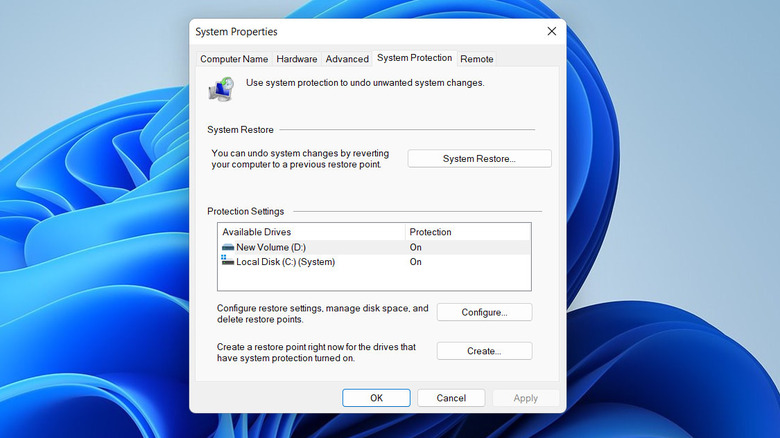 System Restore tool in Windows