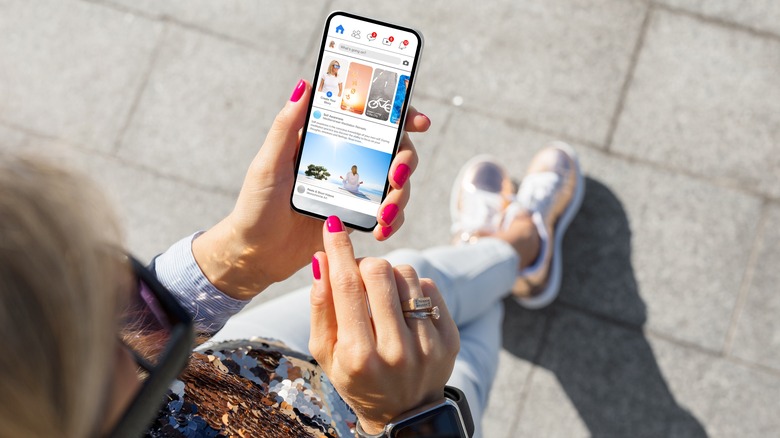 woman using phone low angle