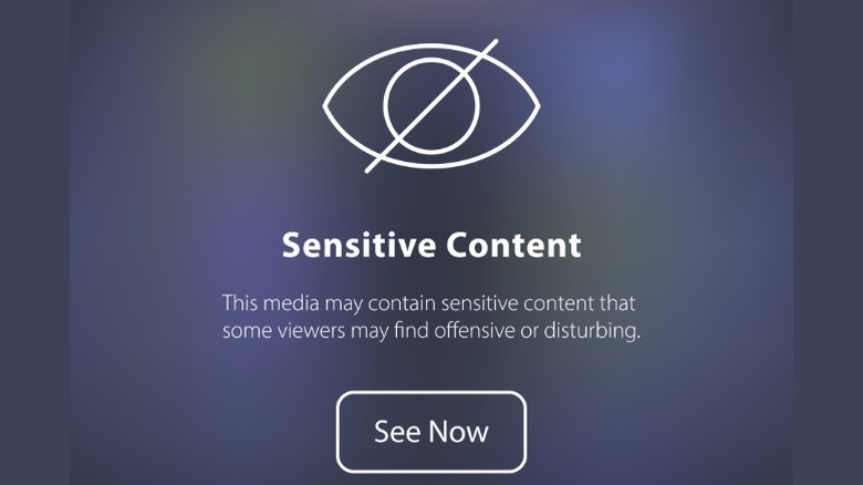 Sensitive content pop up