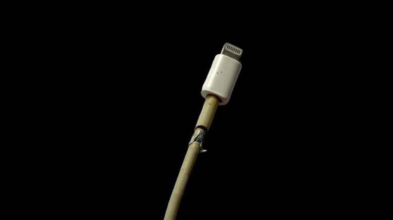 A broken Lightning cable