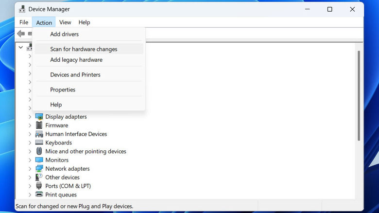 Scan for hardware changes option in Device Manager