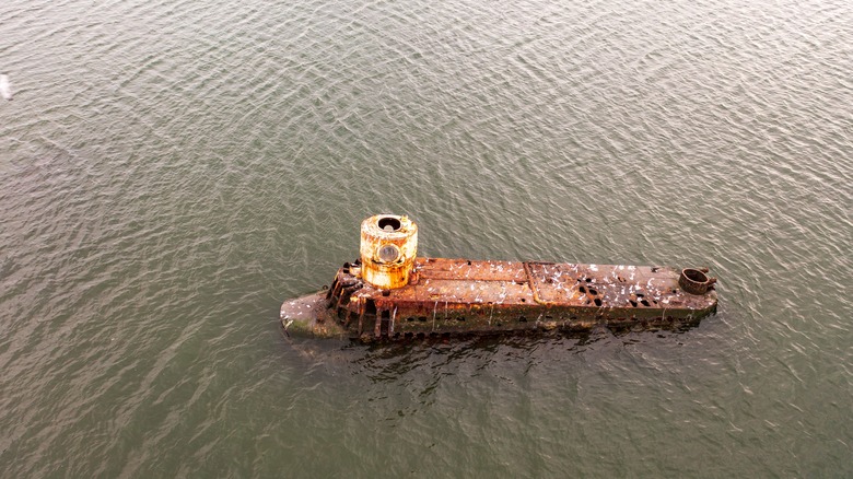 view of a rusty submarine