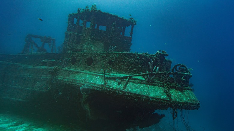 Sunken ship underwater