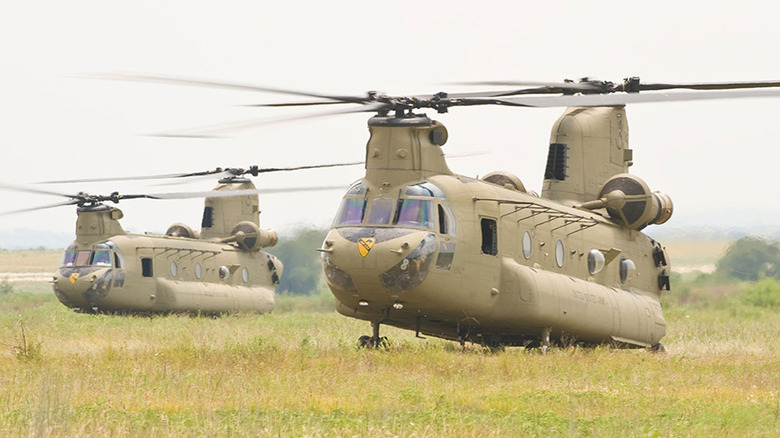 CH47 Chinook in a grass field