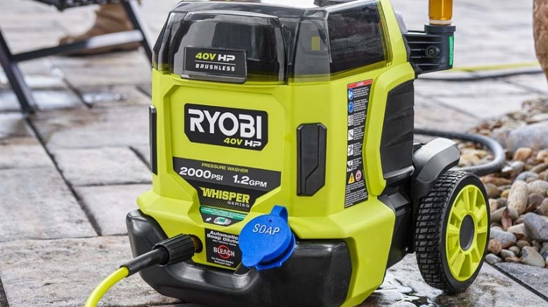 Ryobi pressure washer on pavement