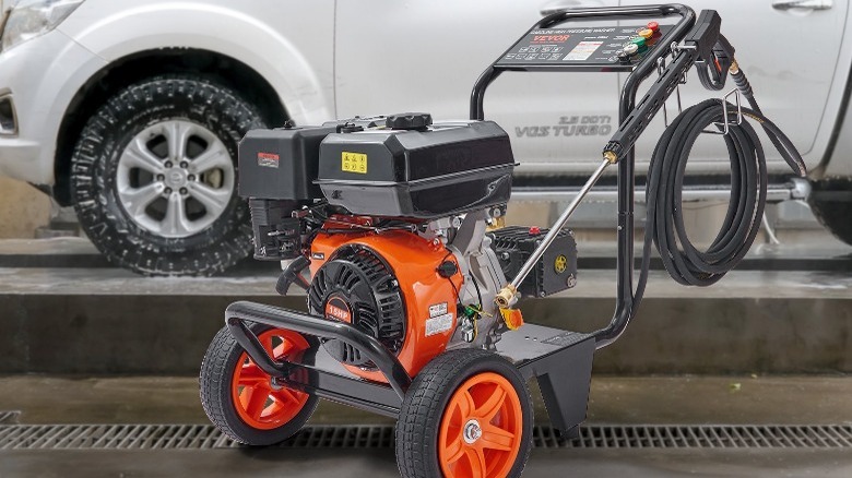 Vevor pressure washer on pavement