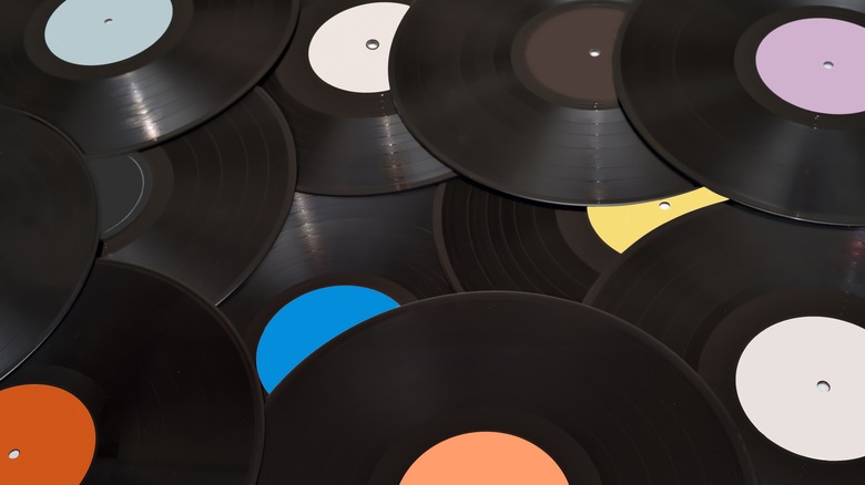 12-inch vinyl records arranged on top of each other