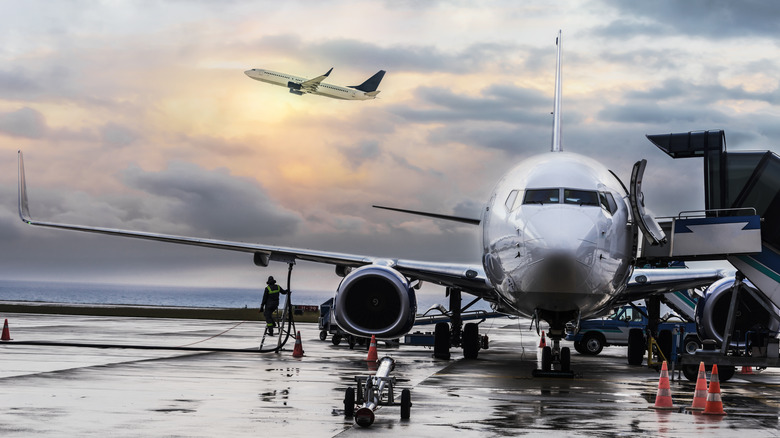 An aircraft being refuelled.