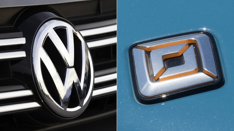 Volkswagen and Rivian badges