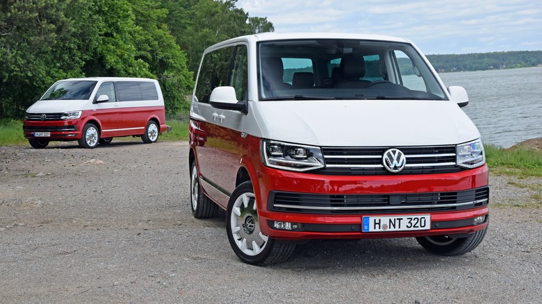 VW Transporter T6 by lake