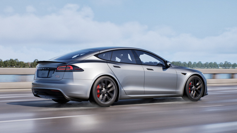 Tesla Model S driving fast