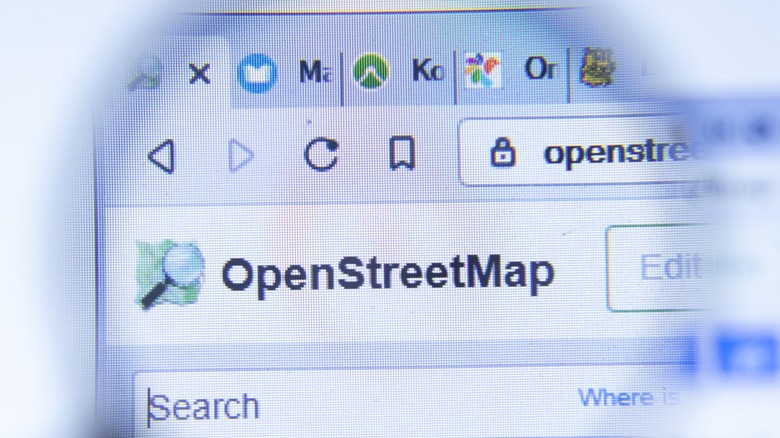 Close up shot of openstreetmap logo on a website