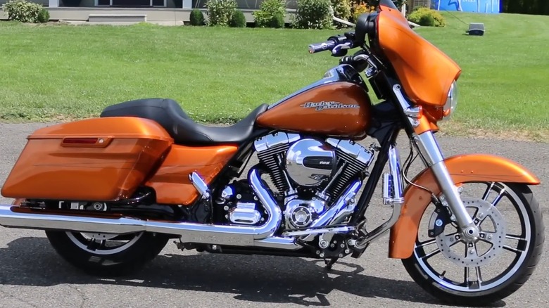 A 2014 Harley-Davidson Street Glide motorcycle parked in driveway