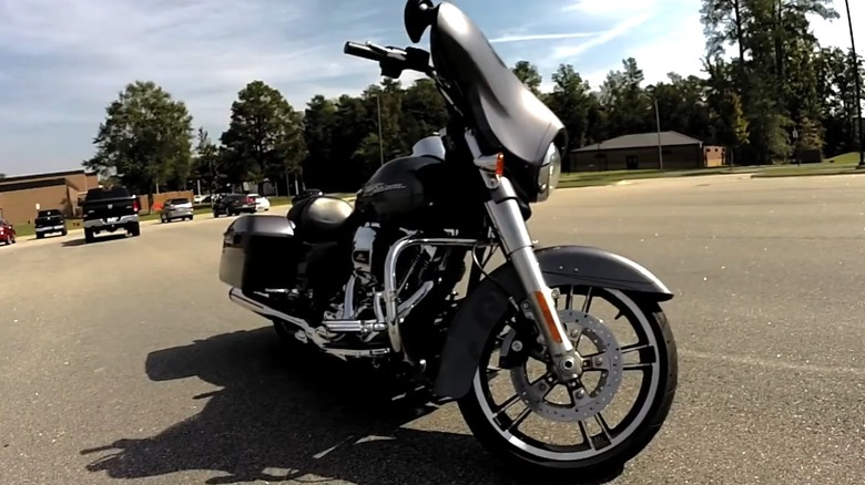 A 2014 Harley-Davidson Street Glide motorcycle in parking lot