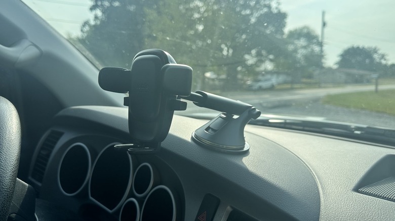 Phone mount sitting on dashboard