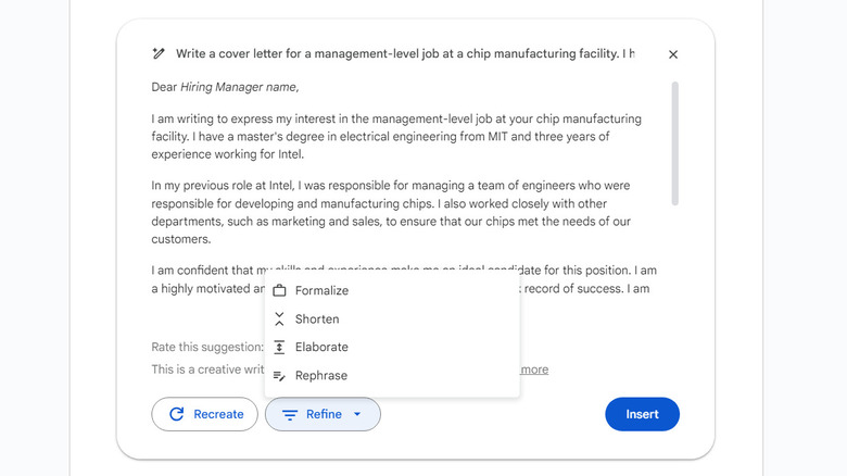 Asking Google's AI tools to write a cover letter
