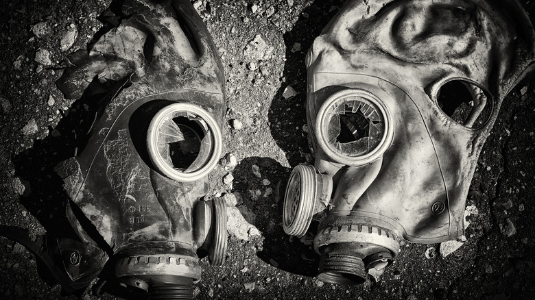 The remains of gas masks used against a chemical attack 