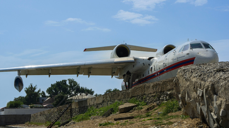 A grounded Beriev Be-200ChS on a sunny day.