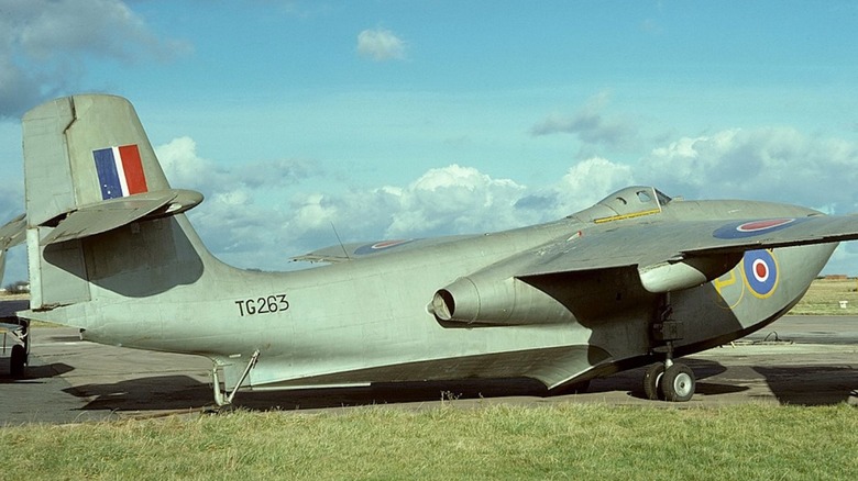 A Saunders-Roe SR. A/1 on display on a sunny day