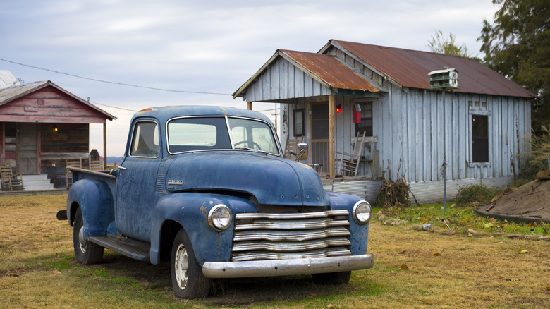 blue 1949 Chevrolet 3100 5 window farm truck