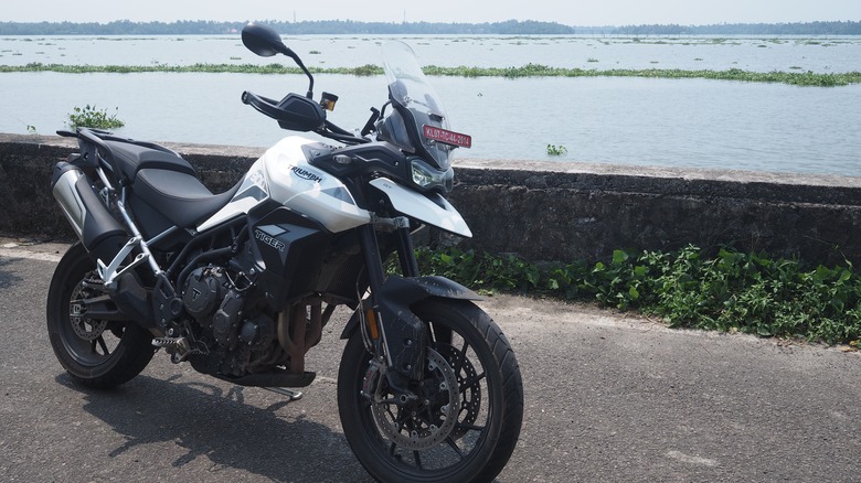 Triumph Tiger 900 motorcycle with clip-on handlebars