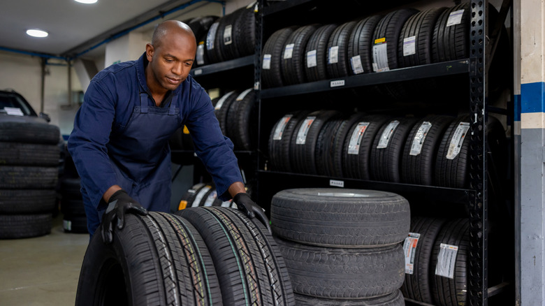 Technician with new tires