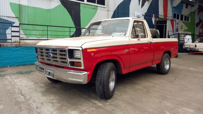 Red and white seventh generation Ford F-150