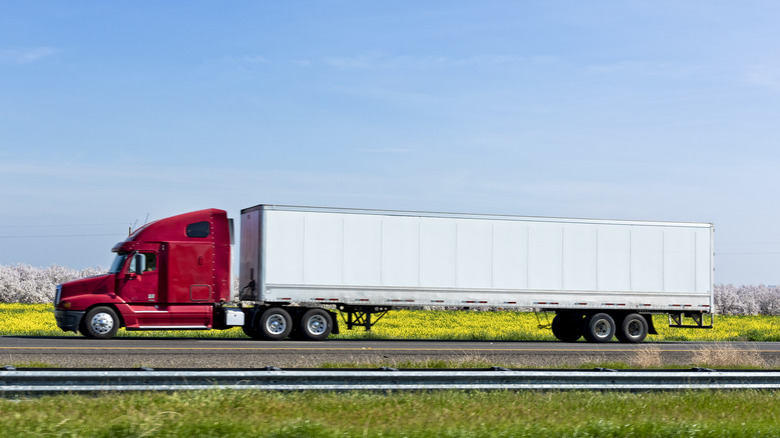 red and white semi-truck