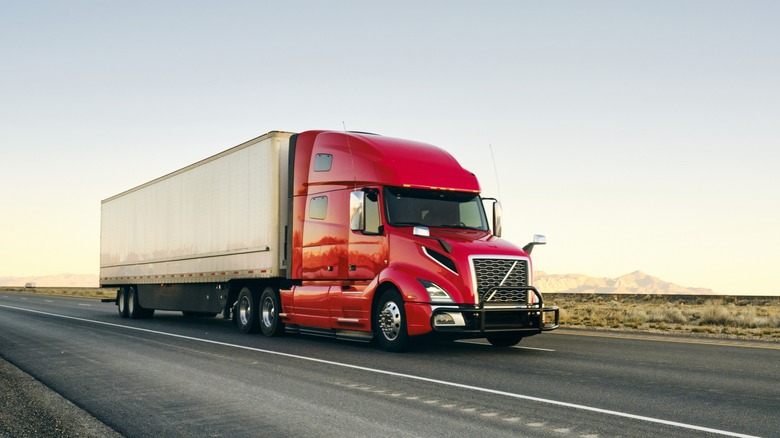 Large semi truck hauling freight