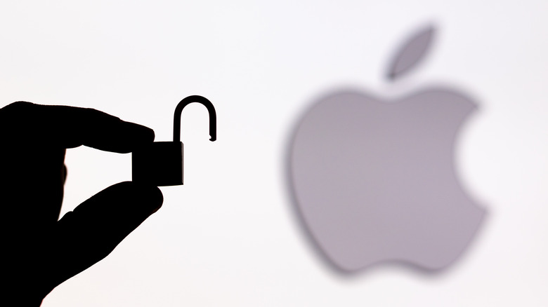 apple logo with padlock silhouette