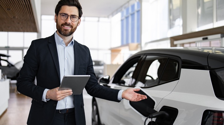 A dealer showcasing an EV