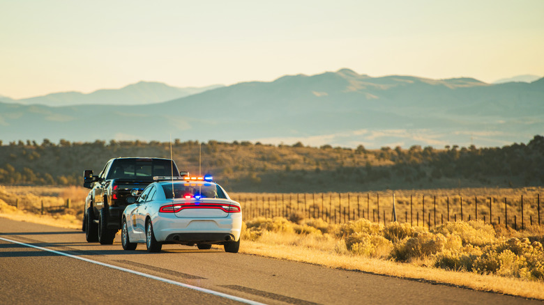 Truck And Police Cruiser Traffic Stop