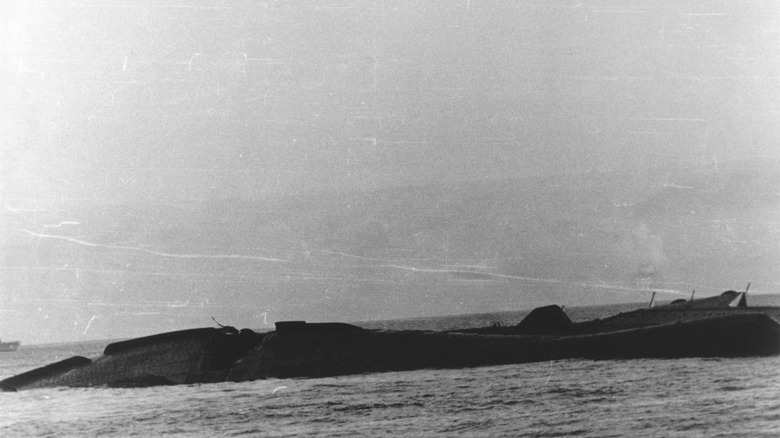 Capsized USS Yorktown (CV-5) after Battle of Midway