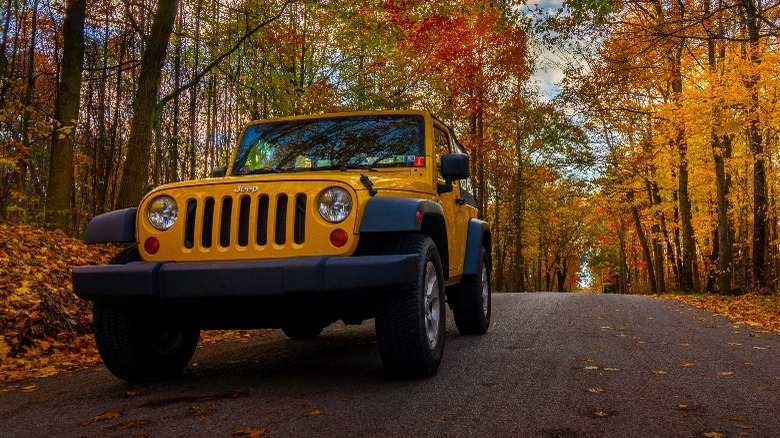 Jeep Wrangler in Yellow on the road