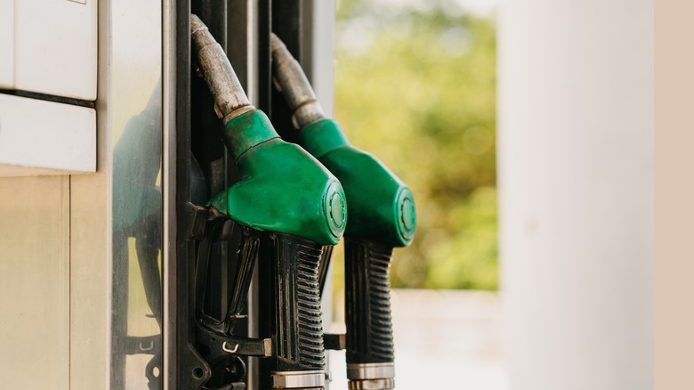 Diesel fuel pumps at gas station