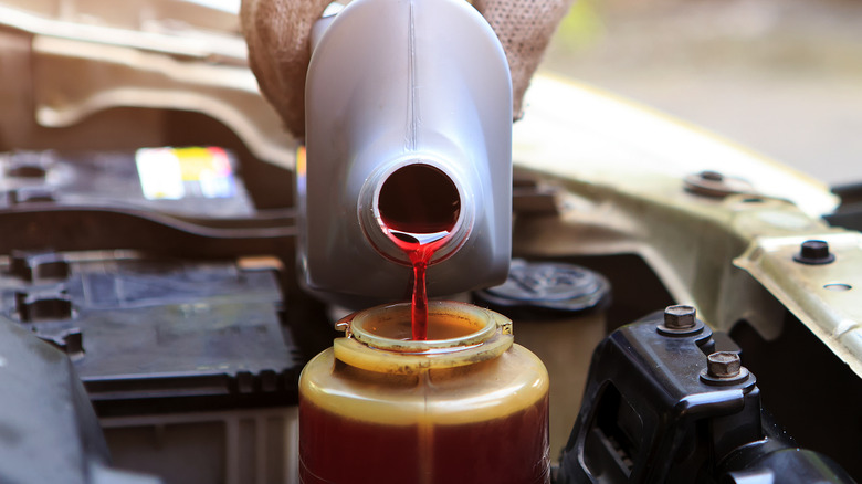 Man adding Power steering fluid