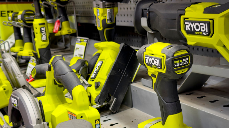 Ryobi tools in a store display