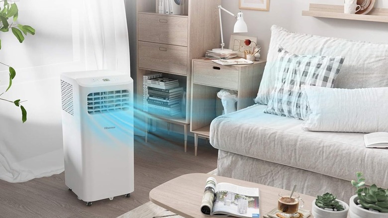 Hisense portable AC unit in a domestic lounge