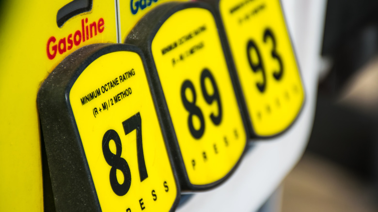 Fuel dispsensers with different octane ratings at a gas station