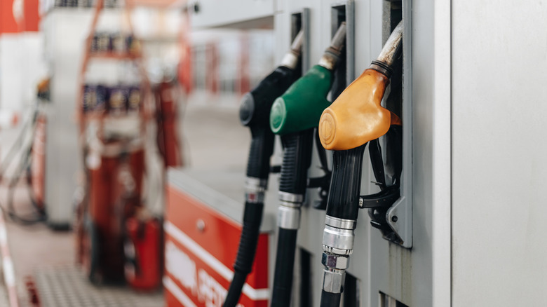 three separate fuel pumps at station