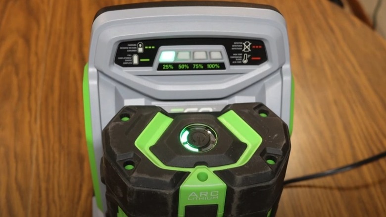 Ego battery pack charging in cradle