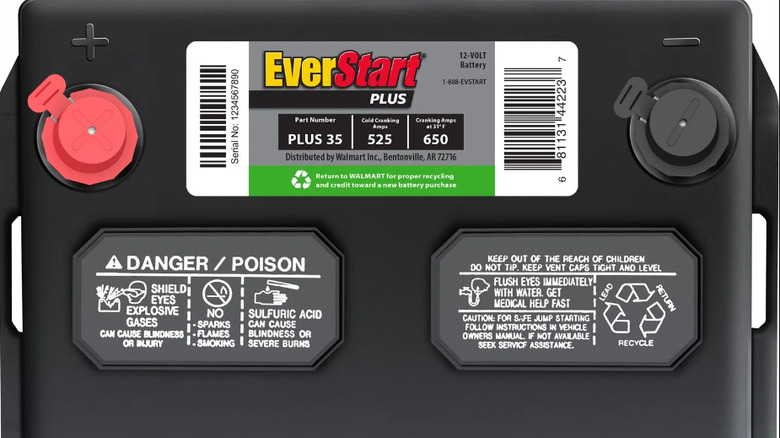 Top view of battery label from Everstart.