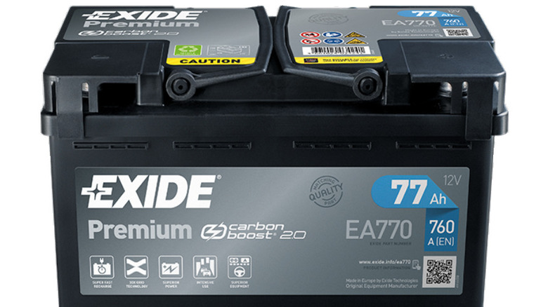 Top view of battery label from Exide.