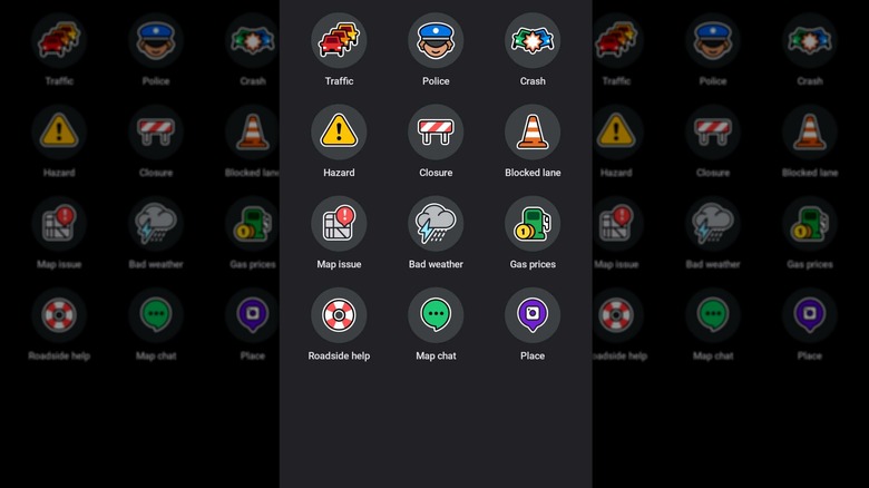 Report icons as found on the Waze mobile app.