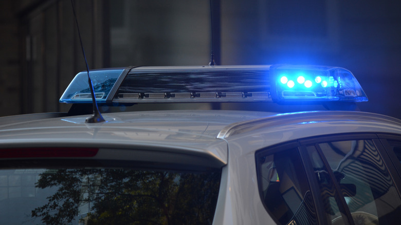 A police car with blue lights