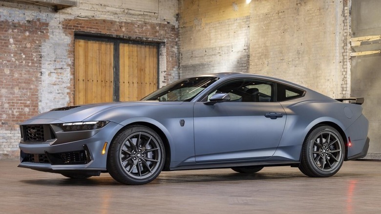 2025 blue Mustang Fastback parked