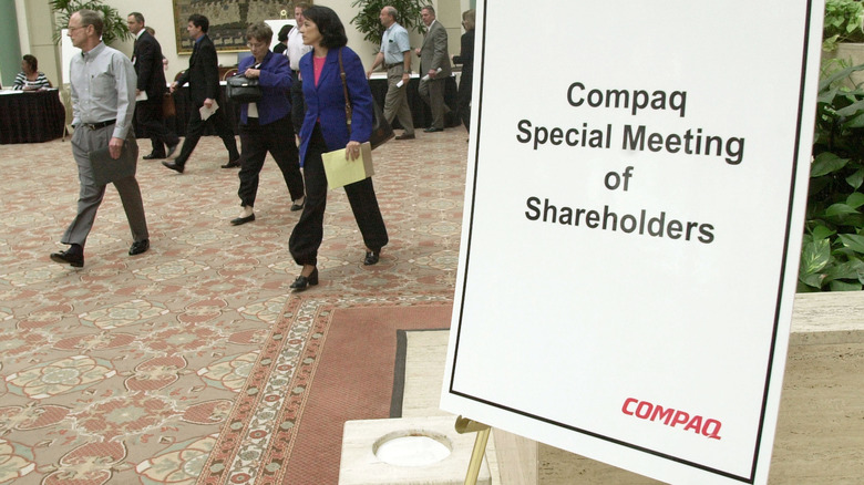 signage from the Compaq shareholder meeting where the HP deal was approved