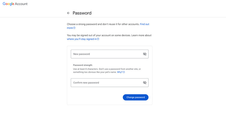 Resetting Google account password