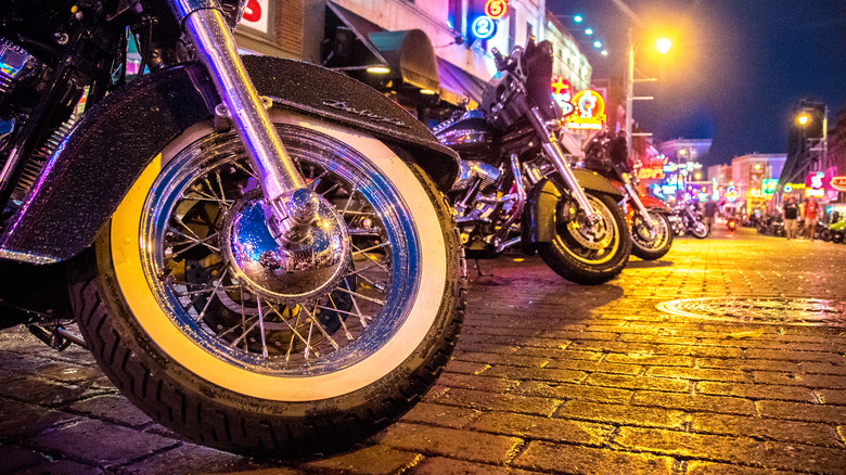 A line of parked motorcycles