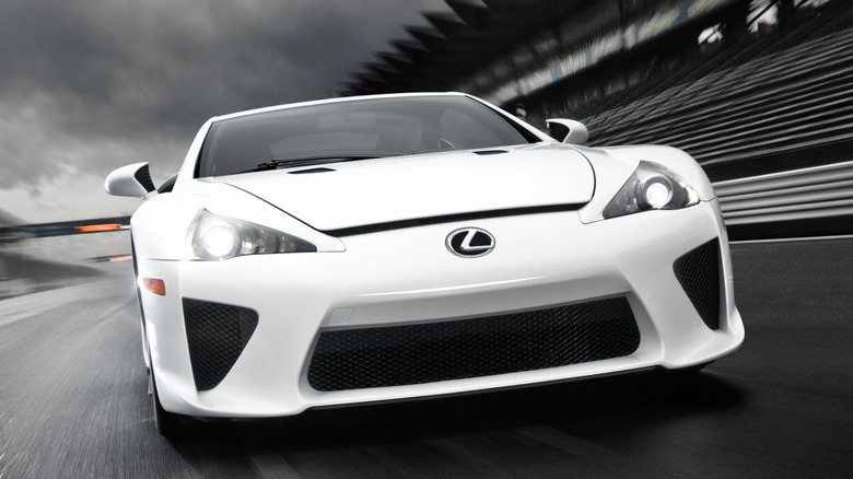 a white Lexus LFA on race track